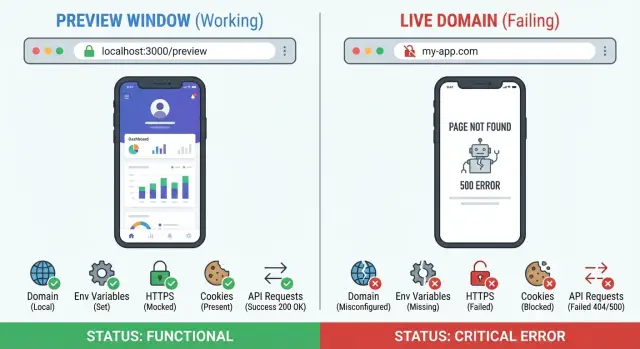 Preview link works but live site fails: what to check