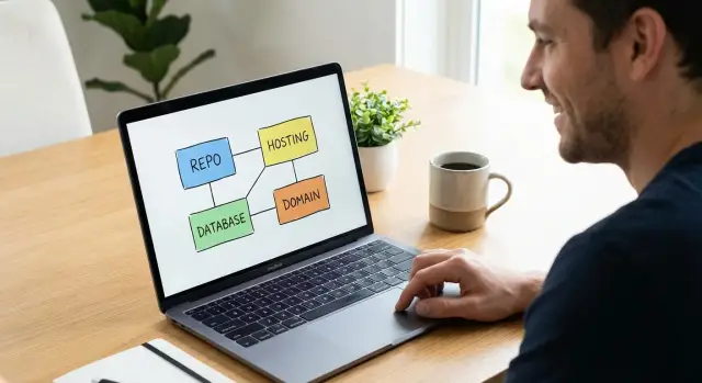 Where your app is hosted: find repo, hosting, DB, domain