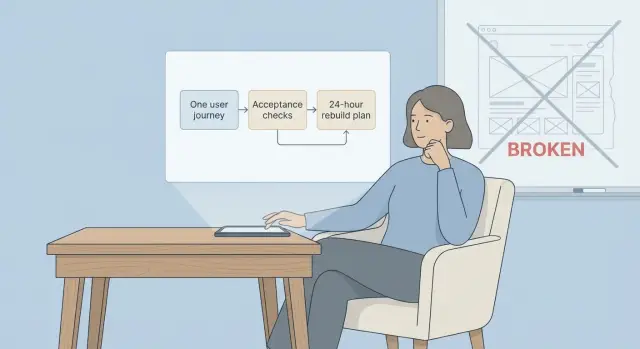 24-hour rebuild scope: one journey, clear acceptance checks