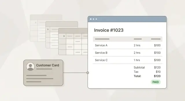 Invoicing app data model: customers, invoices, totals that work
