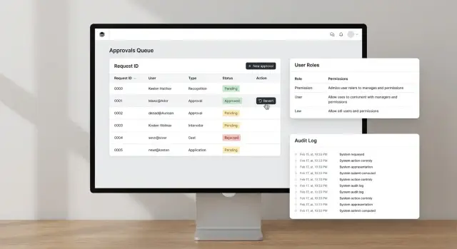 Internal approvals dashboard: permissions, audit trail, undo
