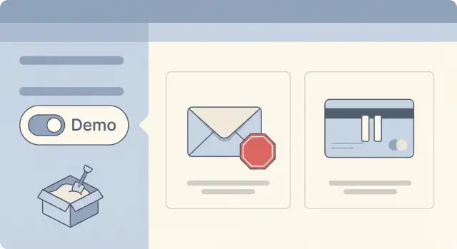 Sandbox mode for demos: seed a tenant and block real emails