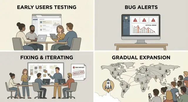 Safer product launch sequence: go from demo to first customers