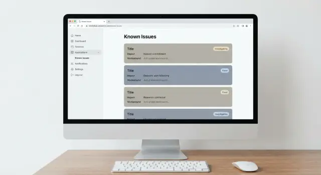 Known issues page in app: reduce support load with workarounds