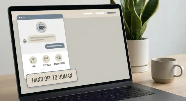 Build a support chatbot page: data access and human handoff