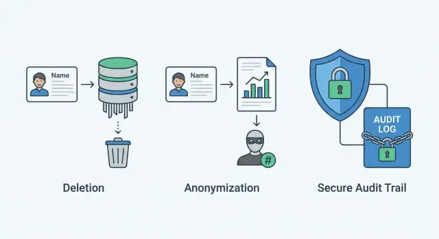 Right to be forgotten workflow: delete, anonymize, audit